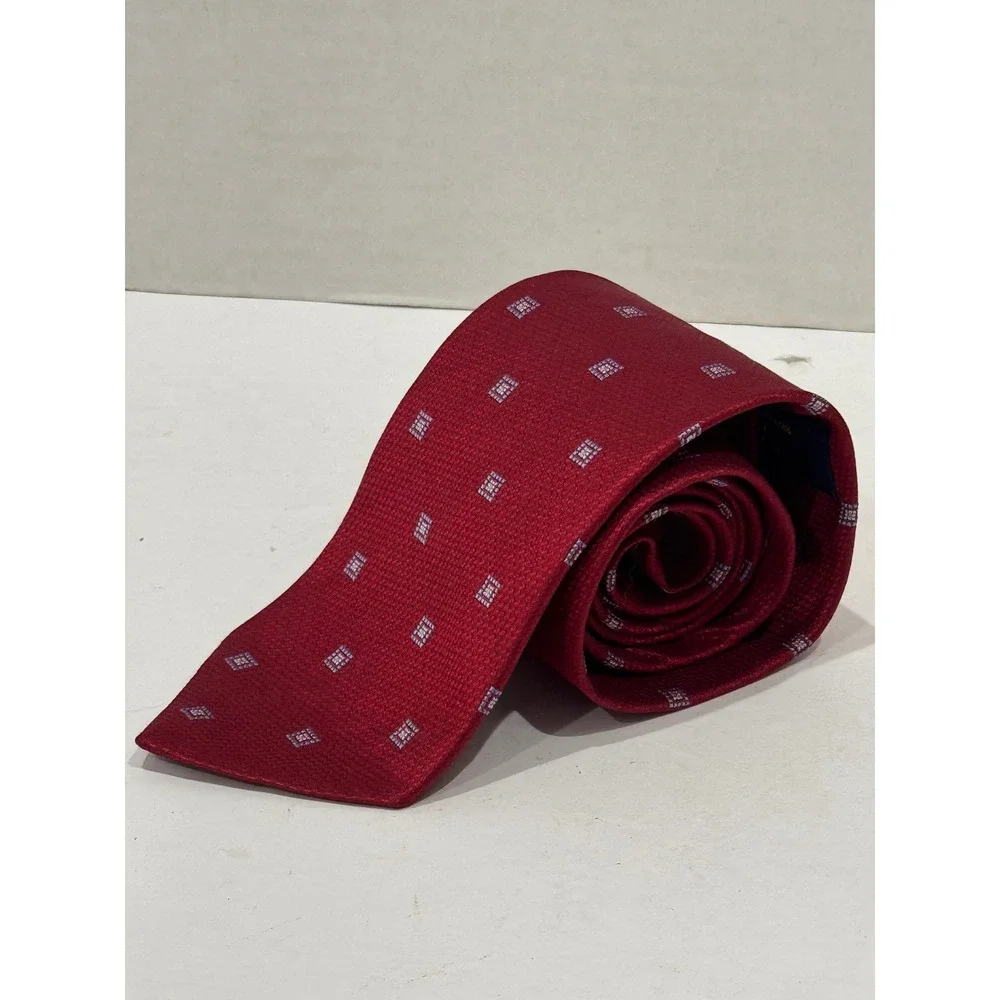 Brooks Brothers 346 Tie Mens Red Blue 100% Silk Geometric Square Pattern Office